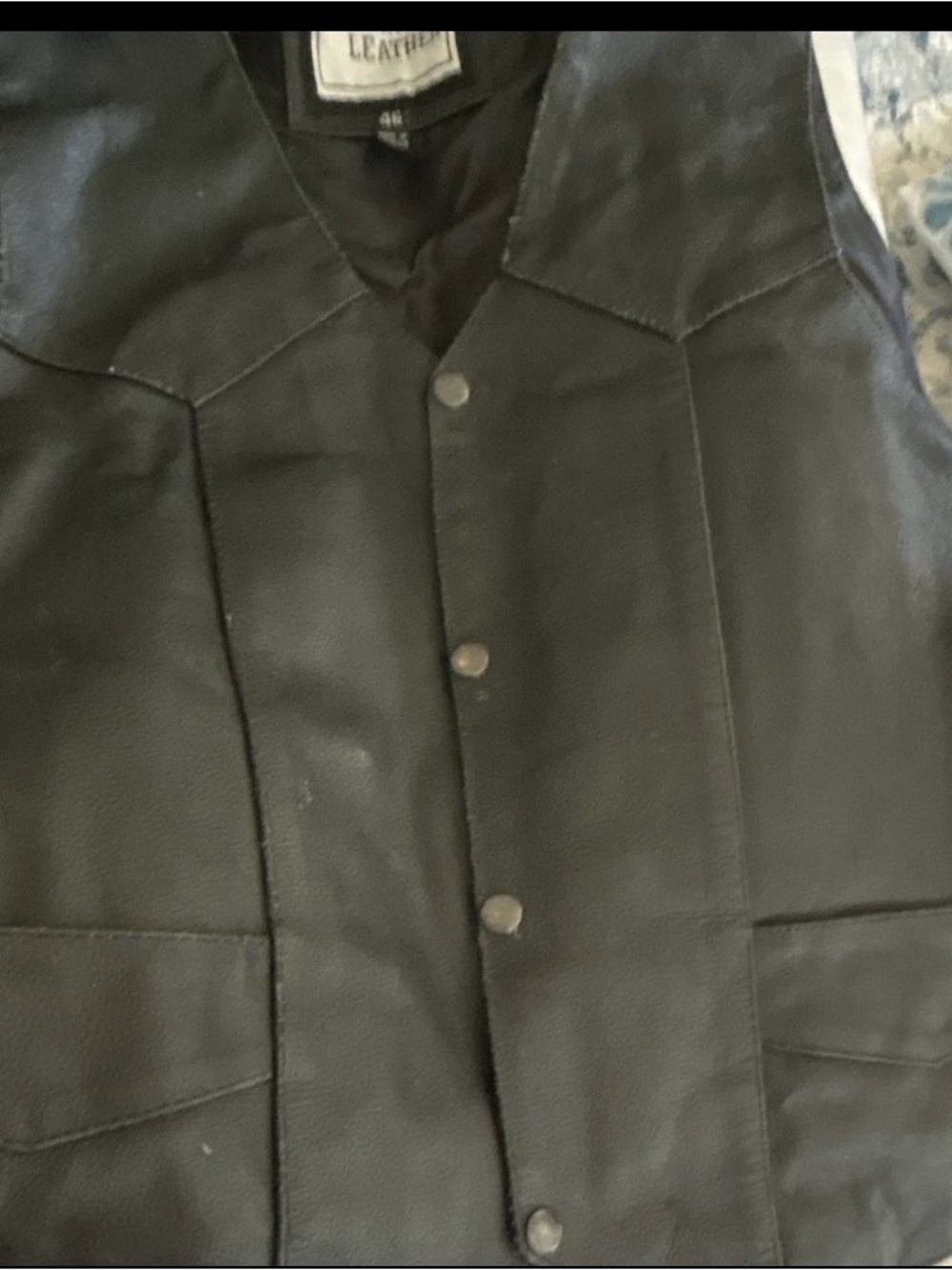 Men's Black Leather Snap-Front Vest
